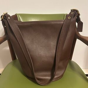 Coach Vintage 9085 Duffle Feed Bucket Sac Shoulder Bag Brown Leather Authentic